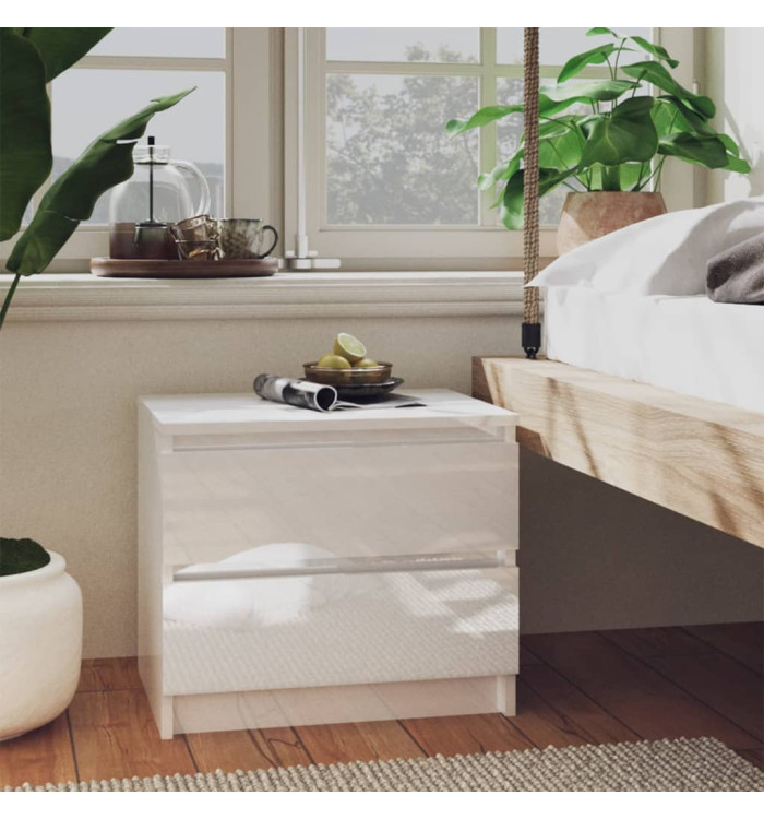 Tables de chevet 2 pcs Blanc brillant 50x39x43,5 cm Aggloméré | Mobilier & Déco