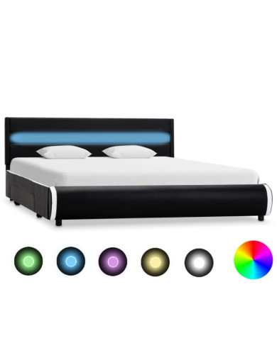 Cadre de lit avec LED Noir Similicuir 140 x 200 cm | Mobilier & Déco