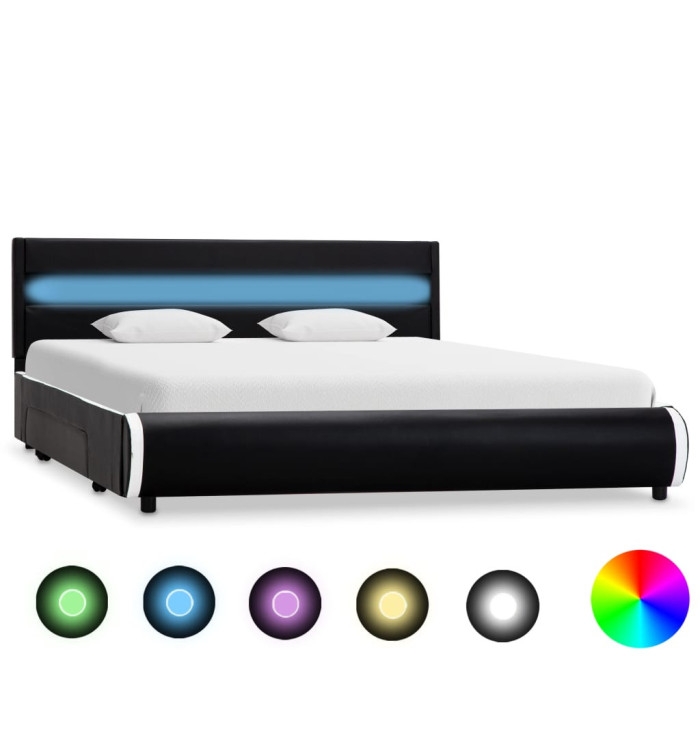Cadre de lit avec LED Noir Similicuir 140 x 200 cm | Mobilier & Déco