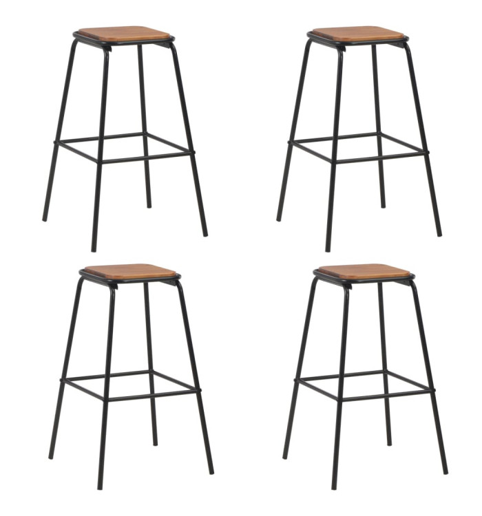 Tabourets de bar lot de 4 noir pinède solide et acier | Mobilier & Déco
