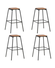 Tabourets de bar lot de 4 noir pinède solide et acier | Mobilier & Déco