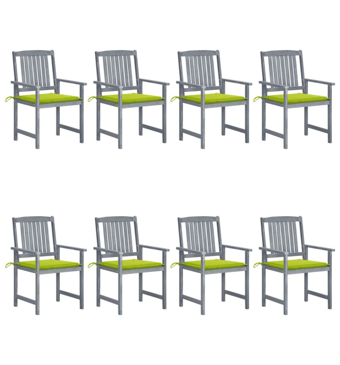 Chaises de jardin et coussins lot de 8 Bois acacia solide Gris | Mobilier & Déco