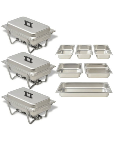 Ensemble de chauffe-plats 3 pcs Acier inoxydable | Mobilier & Déco