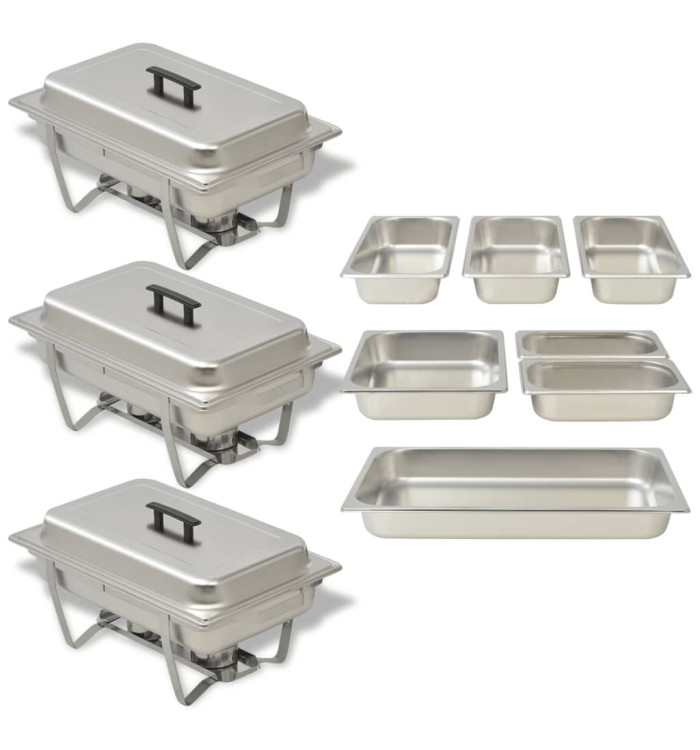 Ensemble de chauffe-plats 3 pcs Acier inoxydable | Mobilier & Déco