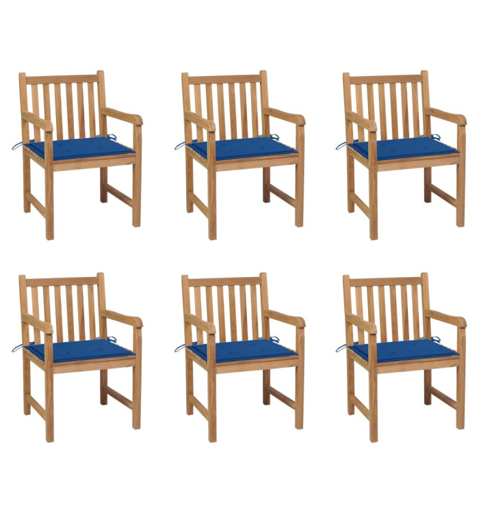 Chaises de jardin lot de 6 et coussins bleu royal Bois de teck | Mobilier & Déco