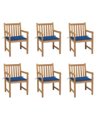 Chaises de jardin lot de 6 et coussins bleu royal Bois de teck | Mobilier & Déco