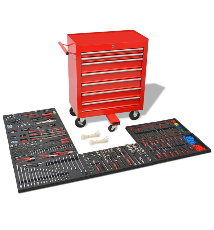 Chariot à outils pour atelier avec 1125 outils Acier Rouge | Mobilier & Déco