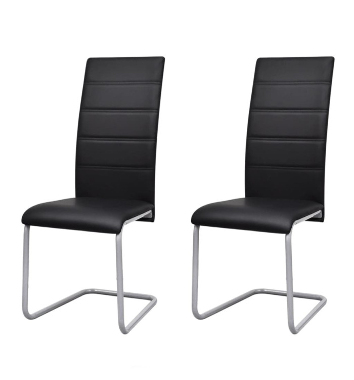 Chaises à manger cantilever lot de 2 noir similicuir | Mobilier & Déco