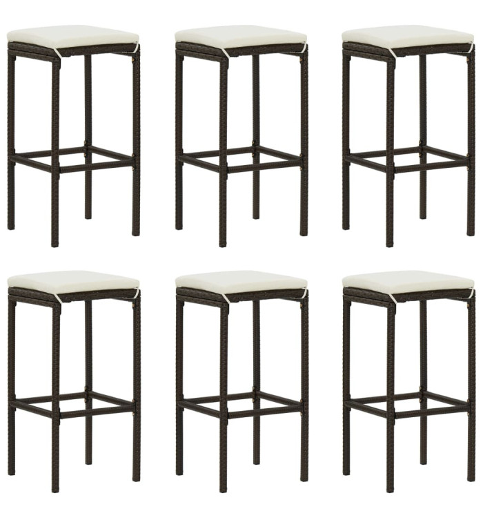 Tabourets de bar avec coussins lot de 6 marron résine tressée | Mobilier & Déco