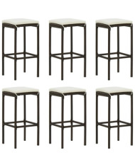 Tabourets de bar avec coussins lot de 6 marron résine tressée | Mobilier & Déco