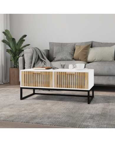 Table basse blanc 80x40x35 cm Bois d'ingénierie et fer | Mobilier & Déco