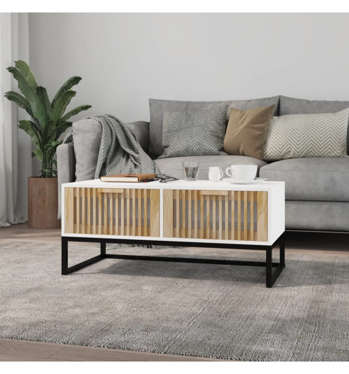 Table basse blanc 80x40x35 cm Bois d'ingénierie et fer | Mobilier & Déco