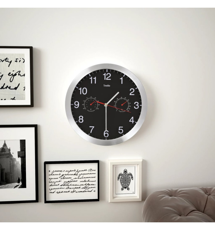 Horloge murale à quartz Hygromètre et thermomètre 30 cm Noir | Mobilier & Déco