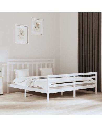 Cadre de lit sans matelas blanc 200x200 cm bois massif | Mobilier & Déco