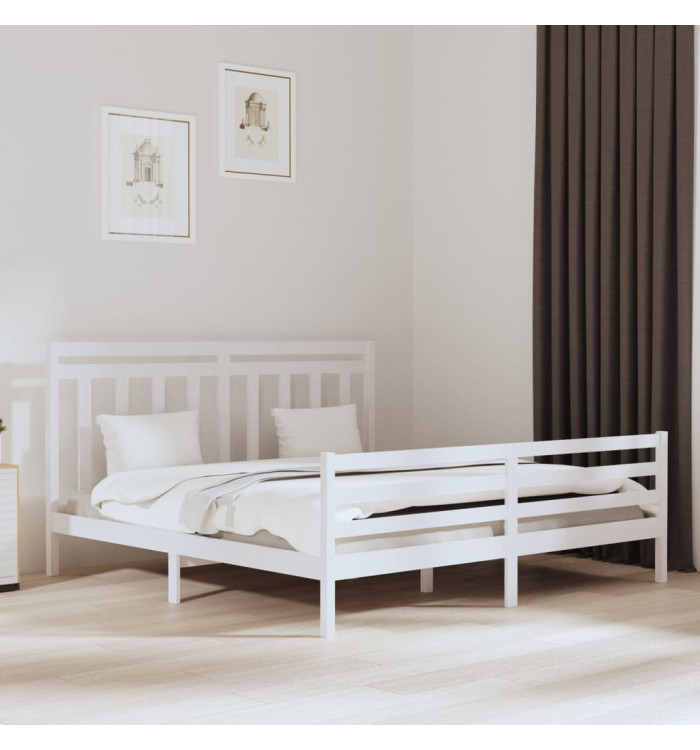Cadre de lit sans matelas blanc 200x200 cm bois massif | Mobilier & Déco
