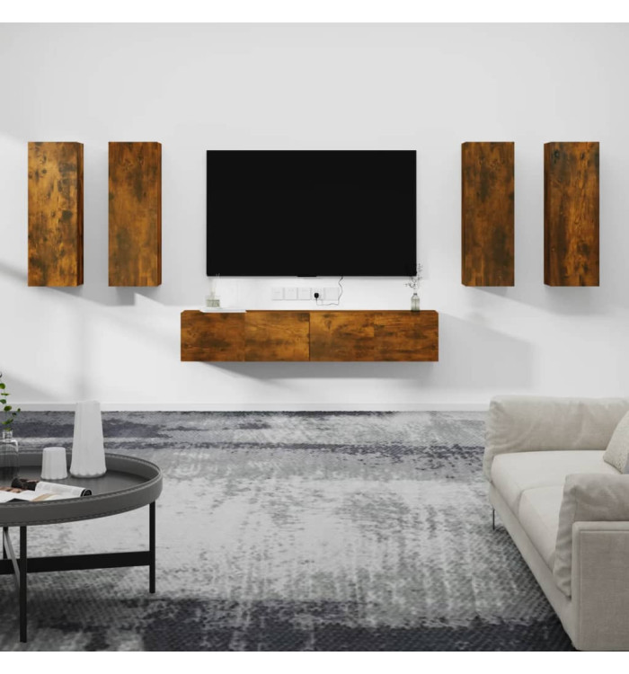 Ensemble de meubles TV 6 pcs Chêne fumé Bois d'ingénierie | Mobilier & Déco