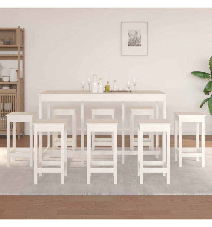 Ensemble de bar 9 pcs Blanc Bois de pin massif | Mobilier & Déco