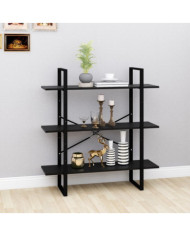 Bibliothèque à 3 niveaux Noir 100x30x105 cm Bois de pin massif | Mobilier & Déco