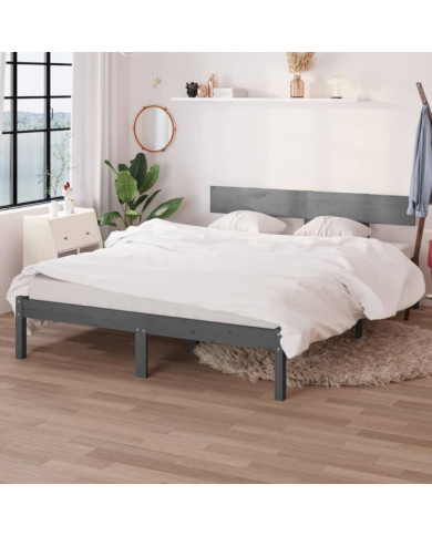 Cadre de lit sans matelas gris bois massif 140x200 cm | Mobilier & Déco
