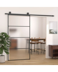 Porte coulissante Verre ESG dépoli aluminium 102,5x205 cm Noir | Mobilier & Déco