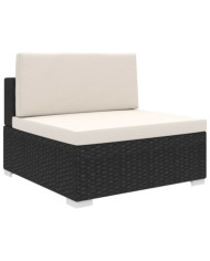 Siège central sectionnel 1 pc et coussins Résine tressée Noir | Mobilier & Déco