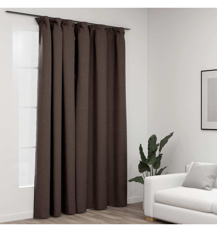 Rideau occultant d'aspect de lin avec crochets Taupe 290x245 cm | Mobilier & Déco