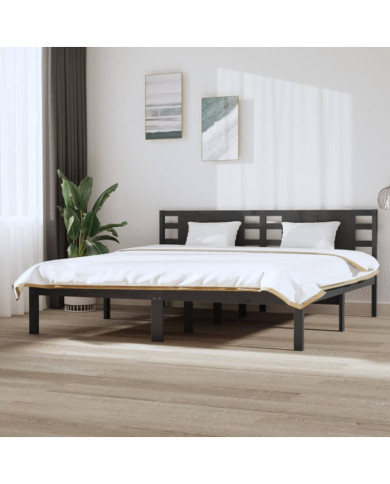Cadre de lit sans matelas gris 200x200 cm bois massif de pin | Mobilier & Déco