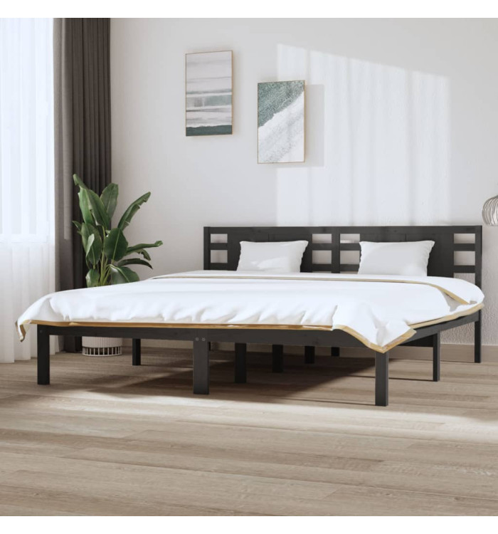 Cadre de lit sans matelas gris 200x200 cm bois massif de pin | Mobilier & Déco