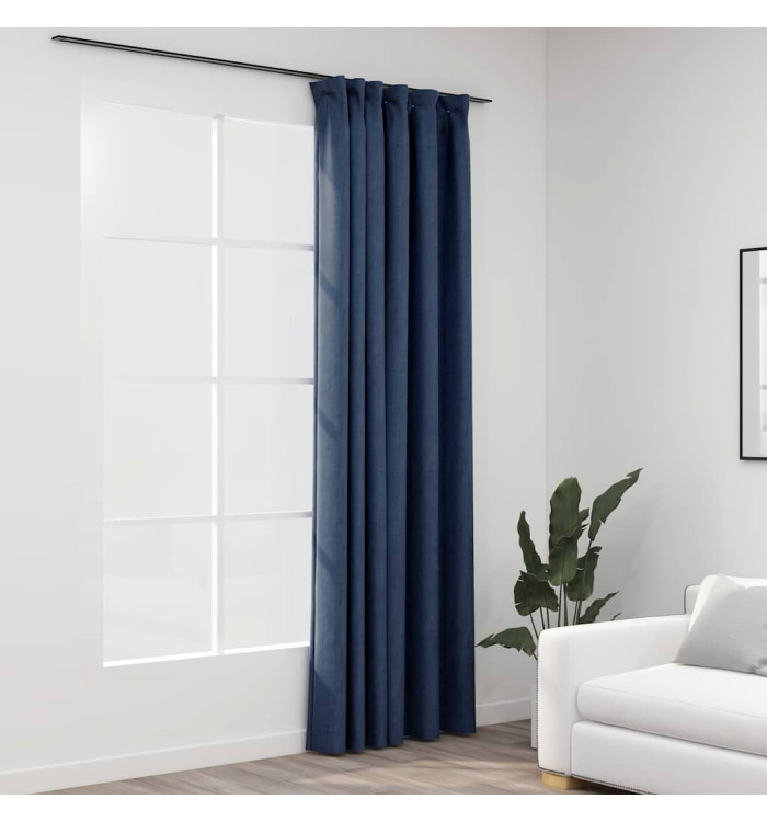 Rideau occultant d'aspect de lin avec crochets Bleu 290x245 cm | Mobilier & Déco