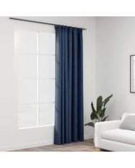 Rideau occultant d'aspect de lin avec crochets Bleu 290x245 cm | Mobilier & Déco