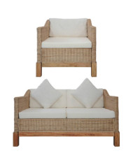 Ensemble de canapés 2 pcs avec coussins Rotin naturel | Mobilier & Déco