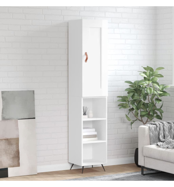 Buffet haut Blanc brillant 34,5x34x180 cm Bois d'ingénierie | Mobilier & Déco