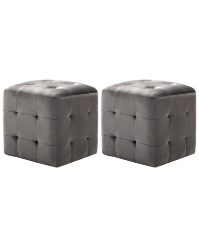 2 pcs Poufs Gris 30 x 30 x 30 cm Tissu velours | Mobilier & Déco