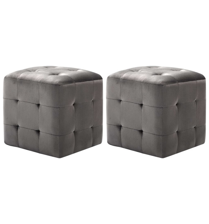 2 pcs Poufs Gris 30 x 30 x 30 cm Tissu velours | Mobilier & Déco