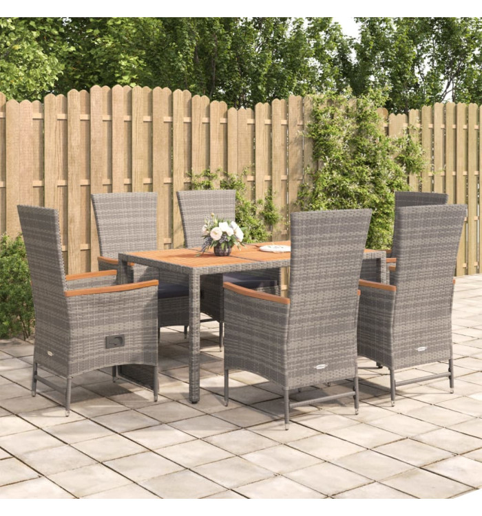 Ensemble à manger de jardin et coussins 7 pcs gris rotin | Mobilier & Déco
