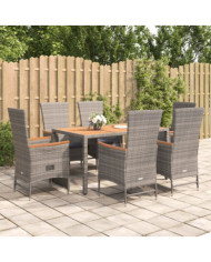 Ensemble à manger de jardin et coussins 7 pcs gris rotin | Mobilier & Déco