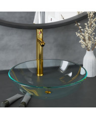 Lavabo de bain avec robinet et drain à poussoir Verre trempé | Mobilier & Déco
