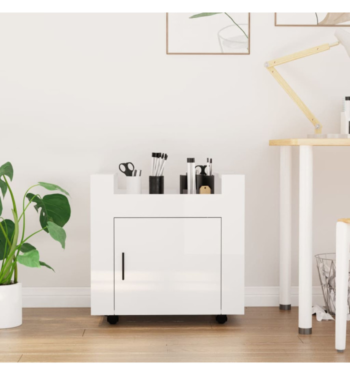 Chariot de bureau Blanc brillant 60x45x60 cm Bois d'ingénierie | Mobilier & Déco