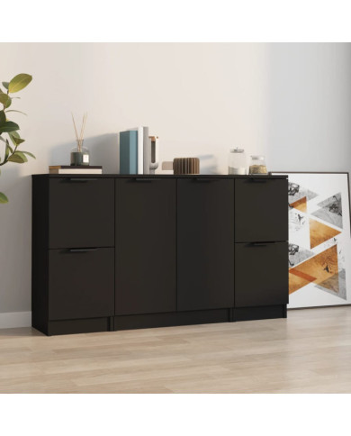Buffets 3 pcs noir bois d'ingénierie | Mobilier & Déco