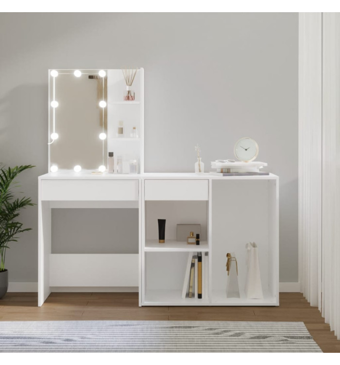 Coiffeuse à LED avec armoire Blanc Bois d'ingénierie | Mobilier & Déco