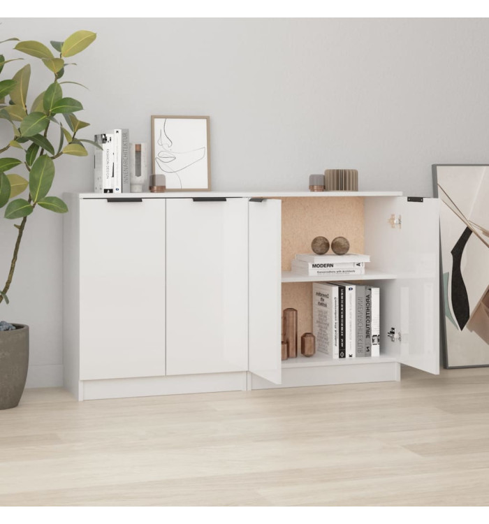Buffets 2 pcs Blanc brillant 60x30x70 cm Bois d'ingénierie | Mobilier & Déco