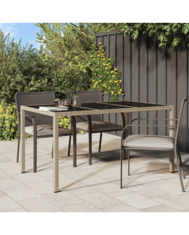 Table de jardin 150x90x75 cm Verre trempé/résine tressée Beige | Mobilier & Déco