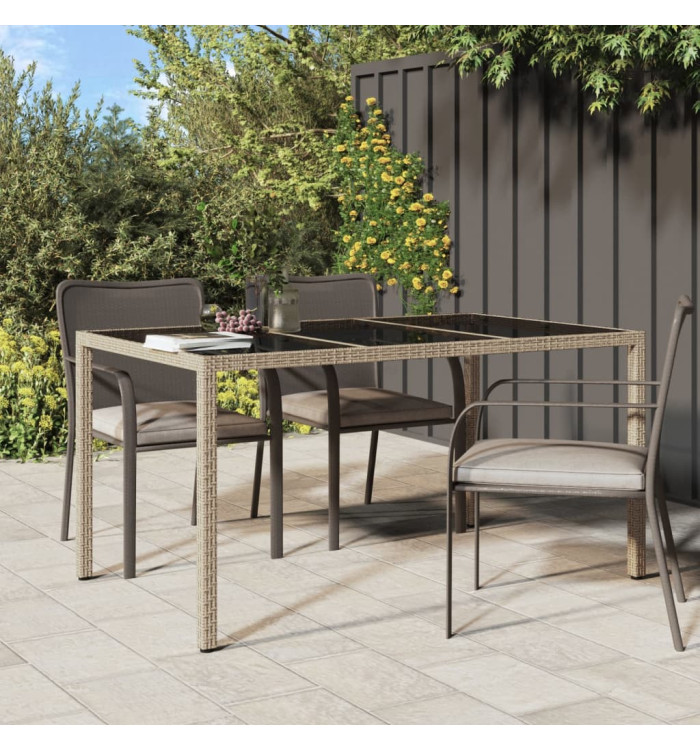 Table de jardin 150x90x75 cm Verre trempé/résine tressée Beige | Mobilier & Déco