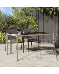 Table de jardin 150x90x75 cm Verre trempé/résine tressée Beige | Mobilier & Déco
