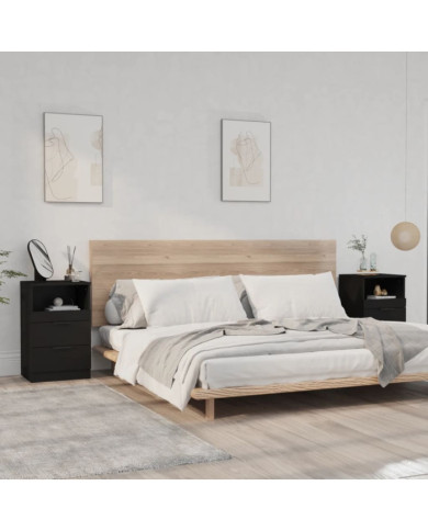 Tables de chevet 2 pcs Noir Bois d'ingénierie | Mobilier & Déco