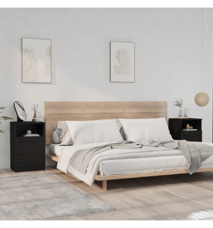 Tables de chevet 2 pcs Noir Bois d'ingénierie | Mobilier & Déco