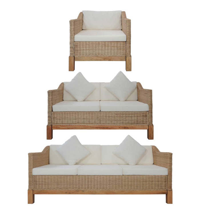 Ensemble de canapés 3 pcs avec coussins Rotin naturel | Mobilier & Déco