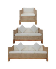 Ensemble de canapés 3 pcs avec coussins Rotin naturel | Mobilier & Déco