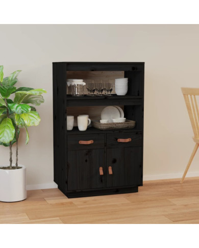 Buffet haut Noir 67x40x108,5 cm Bois massif de pin | Mobilier & Déco