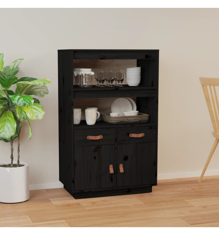 Buffet haut Noir 67x40x108,5 cm Bois massif de pin | Mobilier & Déco